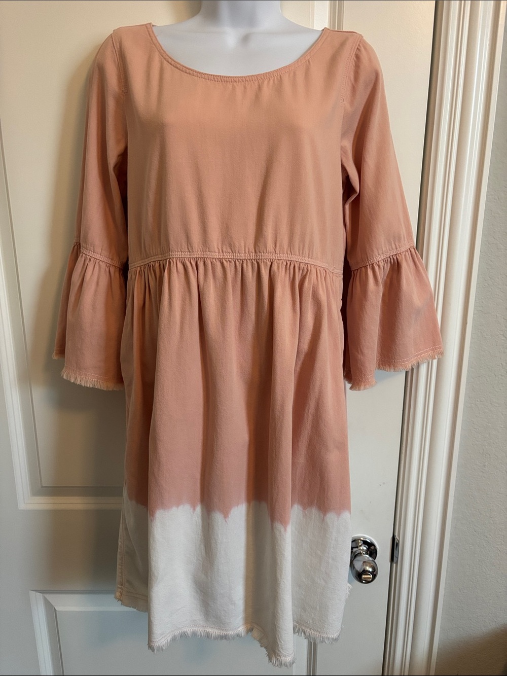 Holding Horses Anthropologie Dress - Peach & White Dip-Dye Bell Sleeve 4 (#51D)